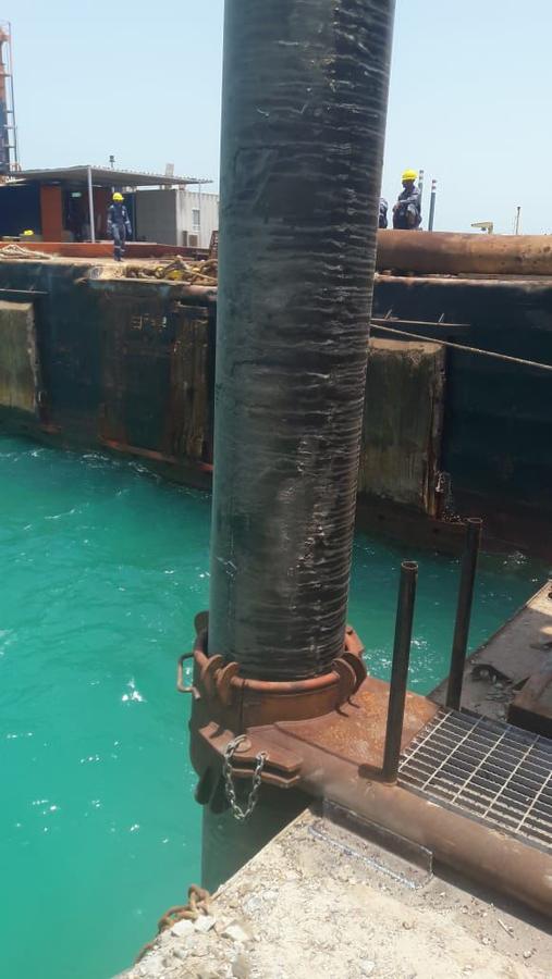 Steel pile pitched through the guide frame